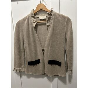 Cloda Cardigan Sweater Medium Flax Ruffle Career Structured Top With Back Detail